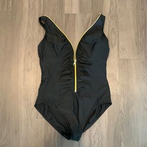 Miraclesuit Black Ruched Zipper Swimsuit 14